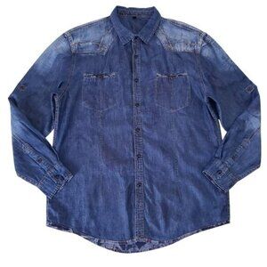 Scully Mens Blue Western Long Sleeve Denim Jean Button Up Shirt M